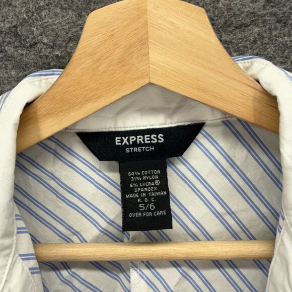 Express Wrap Dress Women 5/6 Blue Striped Midi Collared Belted Tie Up Sleeveless - Picture 3 of 6